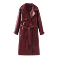 Women's Faux Leather Trench Coat with Fashionable Cut and Pockets