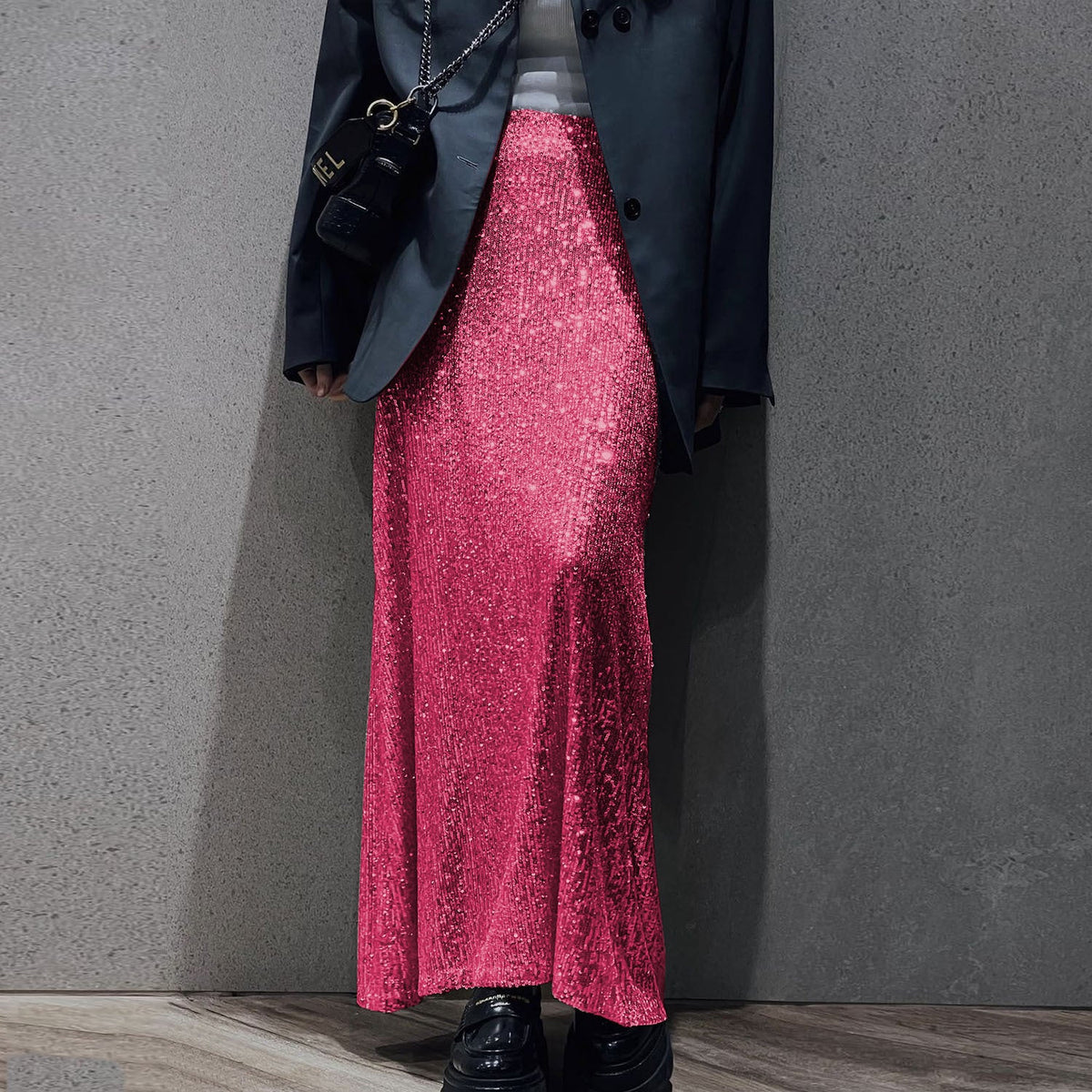 Women's Glittery Maxi Skirt with Slim Fit and High Waist