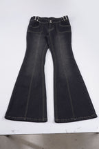Women's Flared Jeans with Decorative Stitching and Adjustable Waist