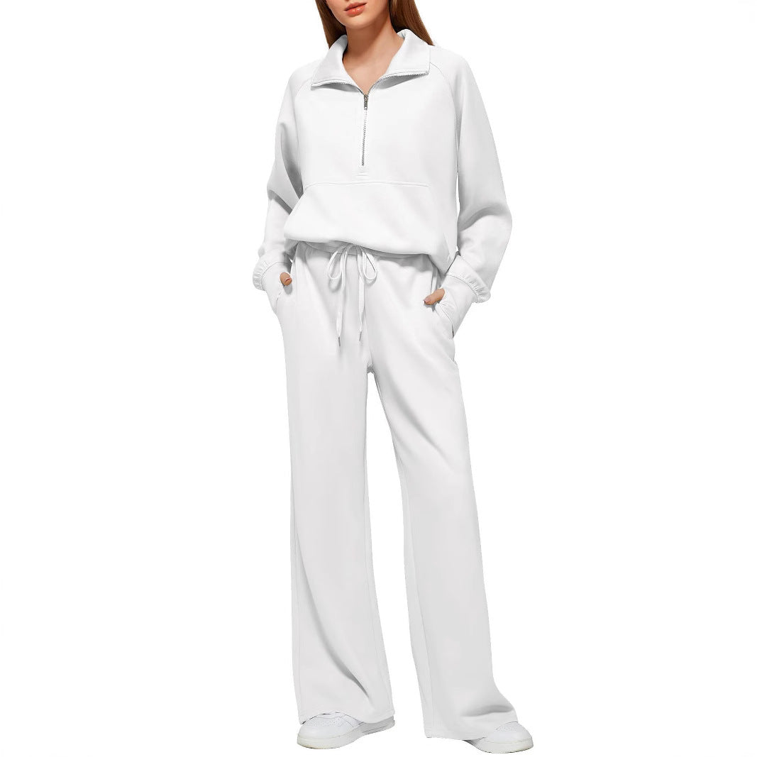 Women's Comfortable Sport Suit with Zipper and Wide Cut