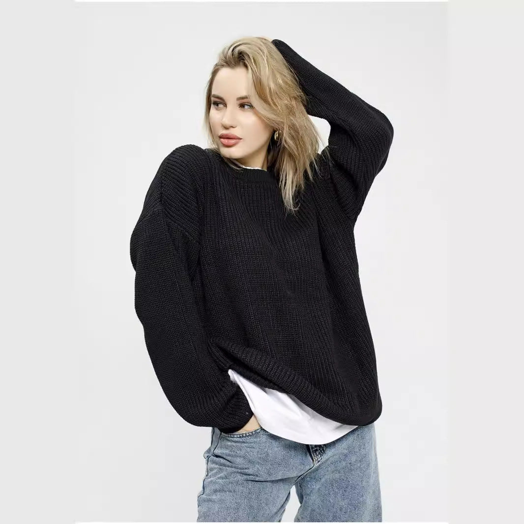 Women's Chunky Knit Comfort Sweater with Round Neckline