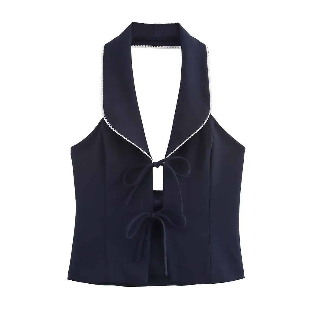 Women's Sleeveless Blouse with Elegant Bow Detail