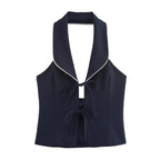 Women's Sleeveless Blouse with Elegant Bow Detail