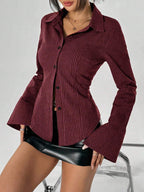 Blouse with Flared Sleeves and Striped Pattern