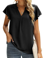 Women's Short-Sleeve Blouse with Ruffle Details