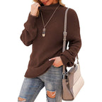 Women's Chunky Knit Sweater with High Collar and Textured Surface