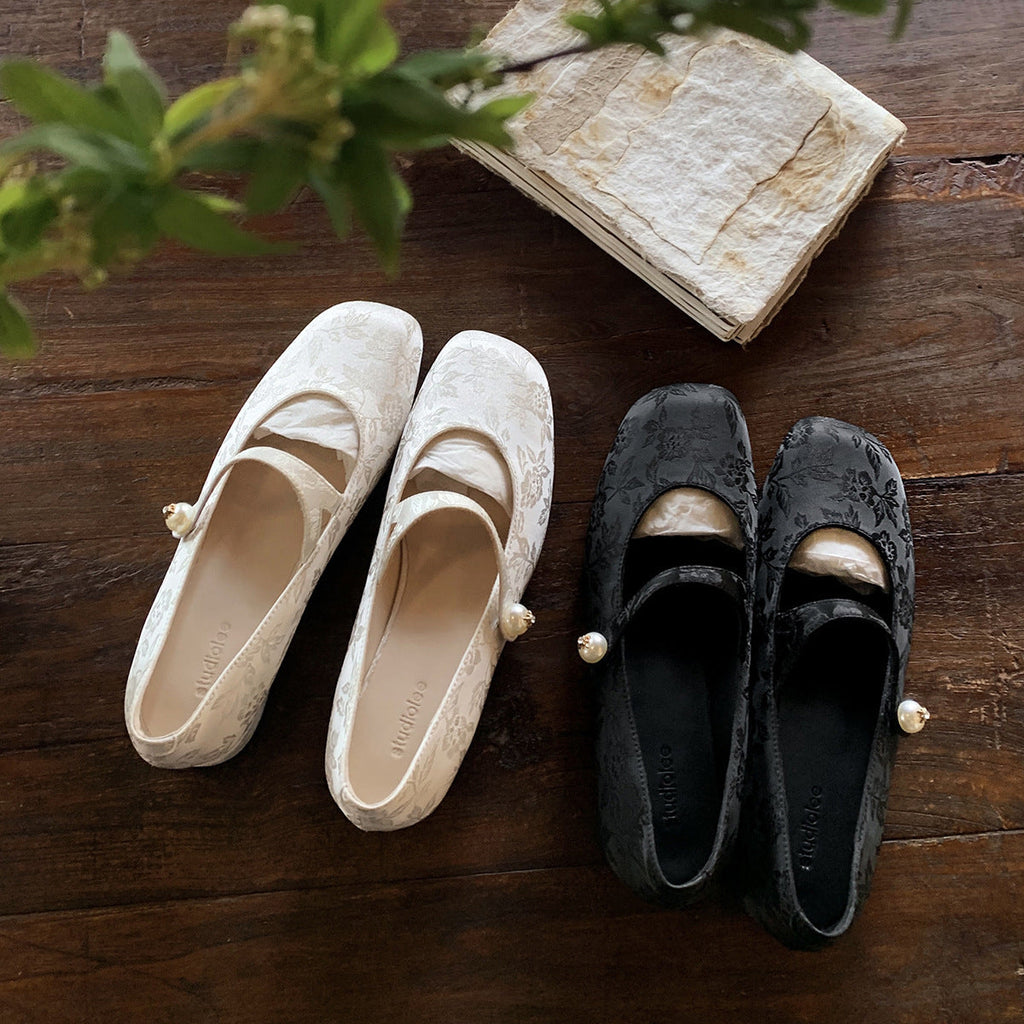 Women's Floral Ballet Flats with Buckle