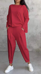 Women's Jogging Suit Lounge Set with Wide Sleeves and Pockets