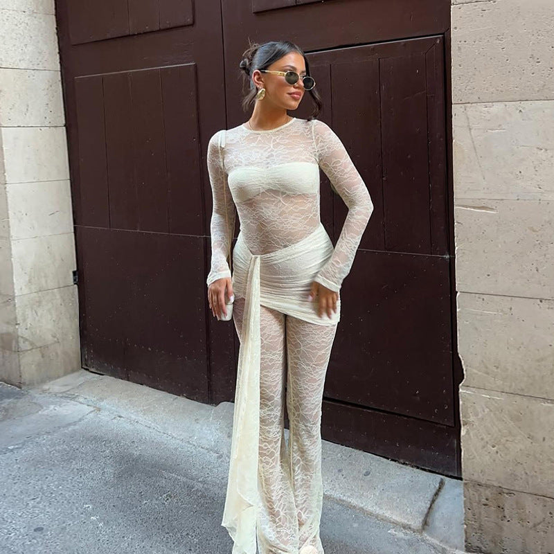 Women's Elegant Long-Sleeve Lace Overall