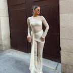 Women's Elegant Long-Sleeve Lace Overall