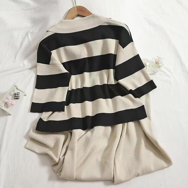 Women's Striped Two-Piece Set with Wide Leg