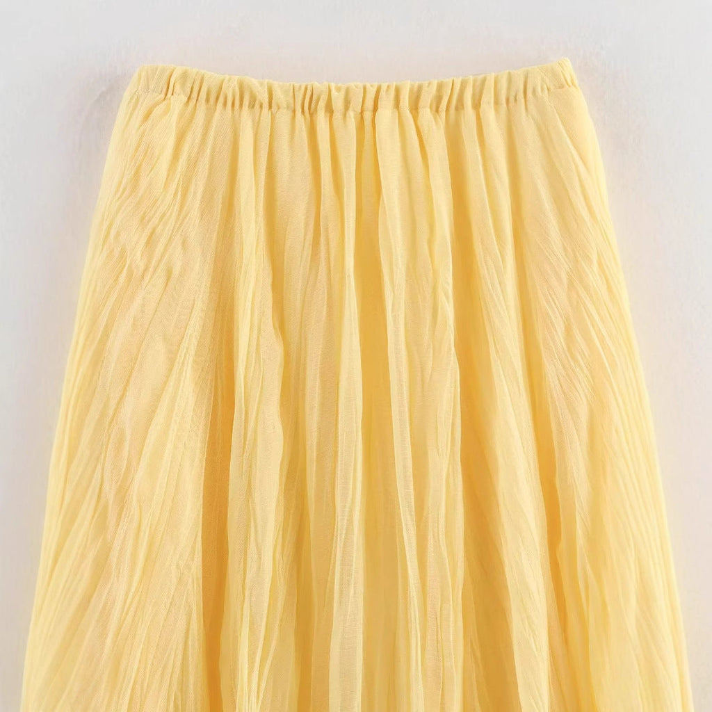 Women's Flowy Maxi Skirt with Elastic Waistband and Voluminous Cut