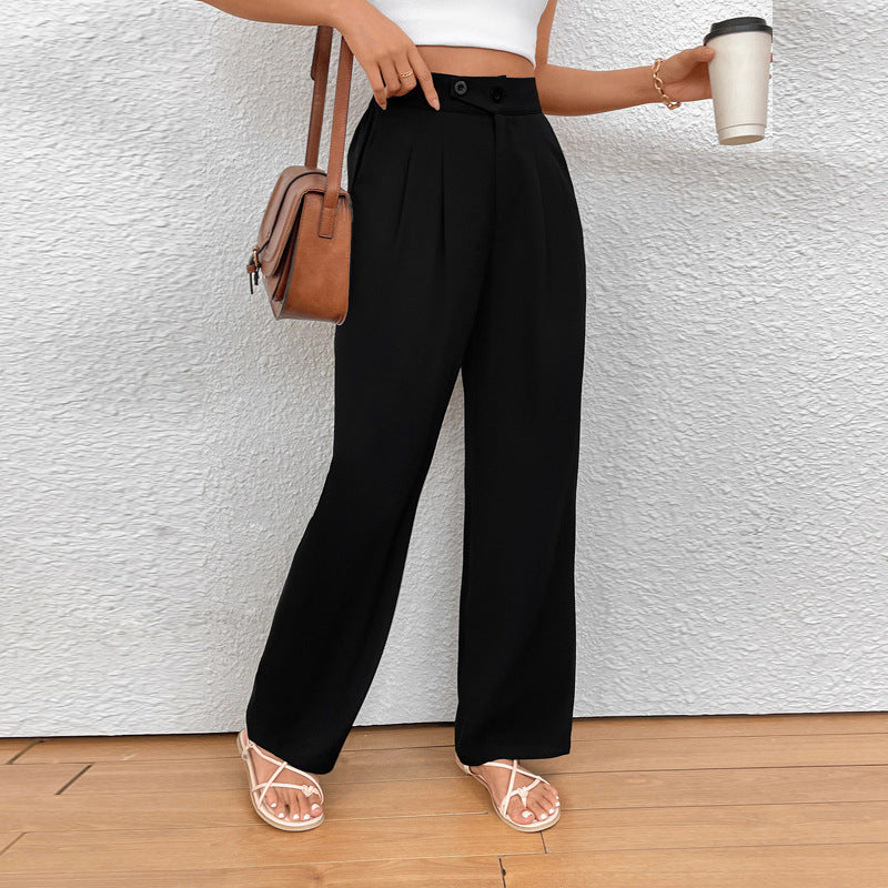 Women's Elegant High-Waist Trousers with Side Pockets