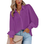 Women's Blouse with Feminine Ruffle Details and Loose Sleeves