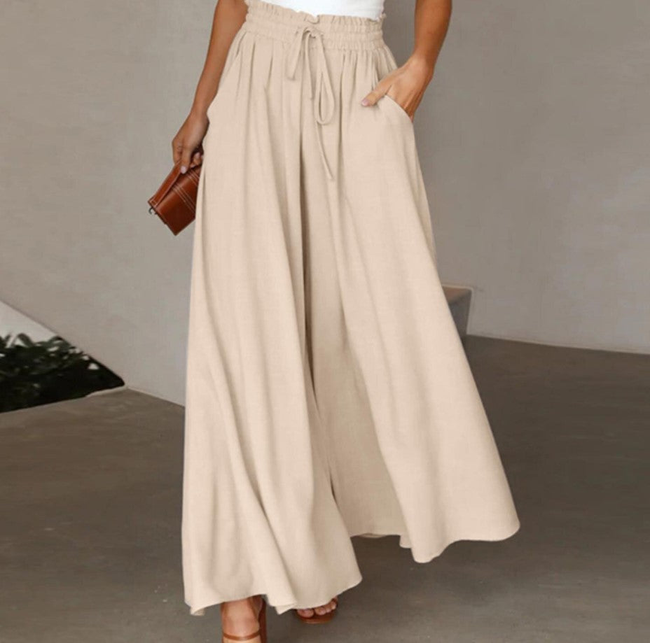 Women's Elegant and Airy Wide-Leg Trousers with Elastic Waist and Pockets
