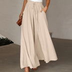 Women's Elegant and Airy Wide-Leg Trousers with Elastic Waist and Pockets