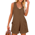 Women's Casual Knit Jumpsuit with Practical Pockets and Button Details