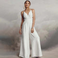 Women's V-Neck Jumpsuit with Flowing Legs