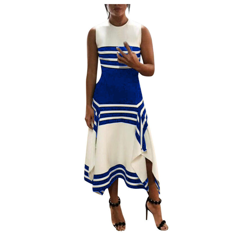 Women's Asymmetrical Striped Maxi Dress