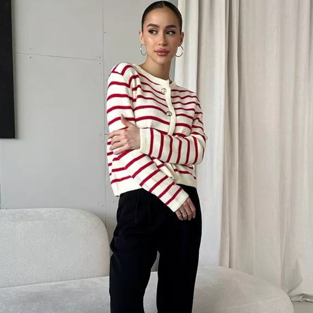 Striped Cardigan with Button Details