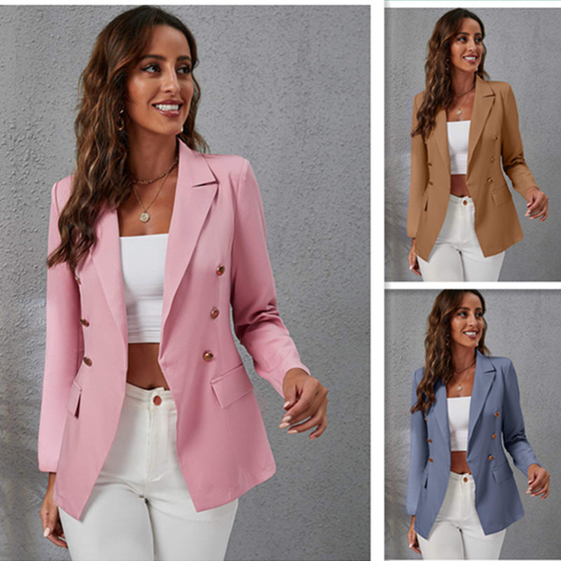 Elegant Double-Breasted Blazer with Side Pockets