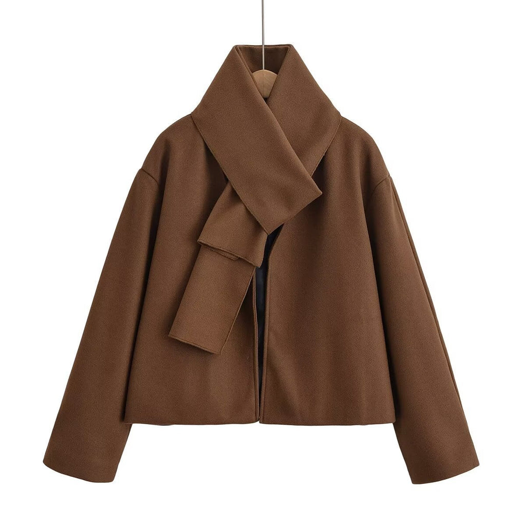Women's Elegant Cropped Jacket with Large Collar