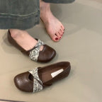 Women's Ballet Flats with Floral Strap Design and Comfortable Footbed