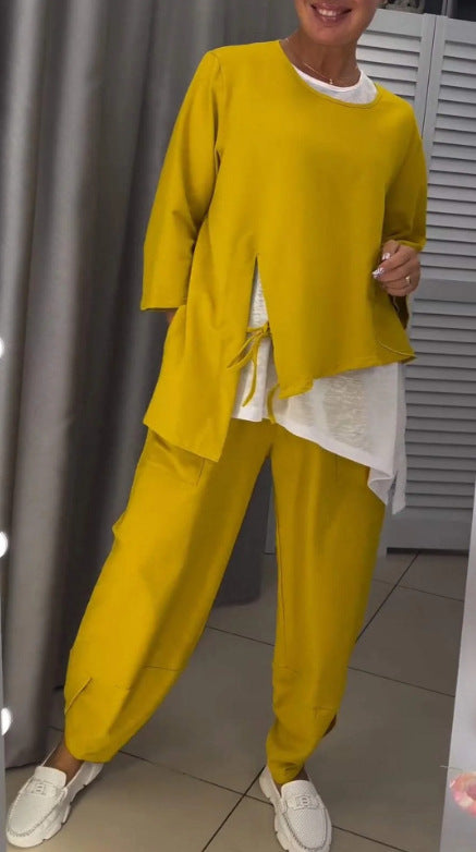 Women's Casual Two-Piece Set with Asymmetric Cut