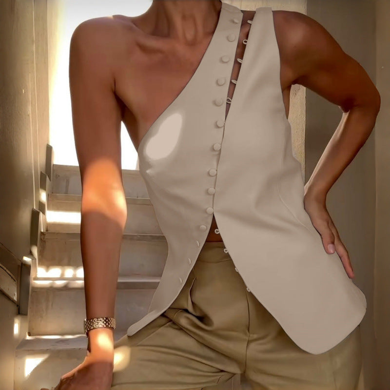 Women's Asymmetrical Blouse with Button Details