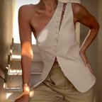 Women's Asymmetrical Blouse with Button Details