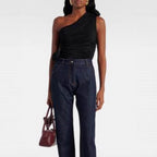 Women's Asymmetrical Ruffled Top with Floral Detail