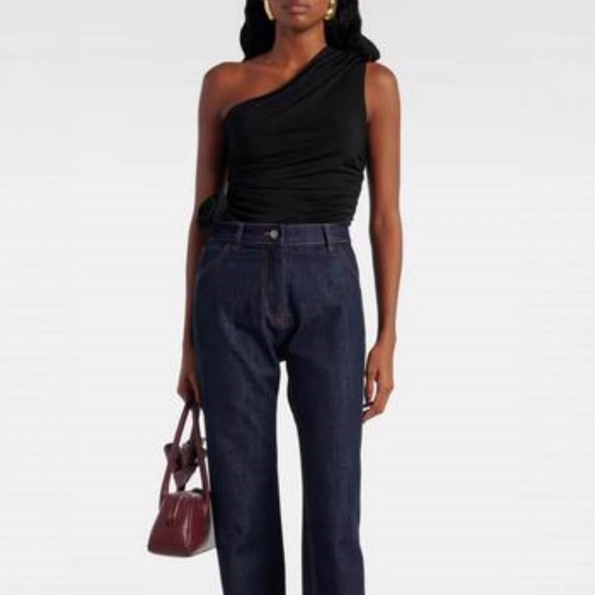 Women's Asymmetrical Ruffled Top with Floral Detail