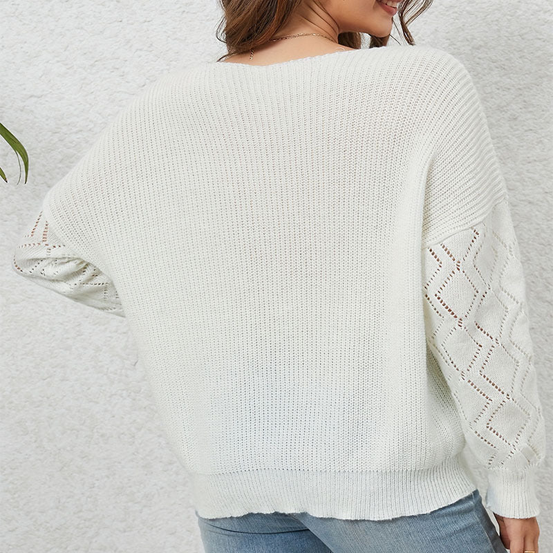 Elegant V-Neck Sweater with Attractive Lace Sleeves