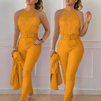 Elegant Jumpsuit with Chic Belt and Refined Cut-Out
