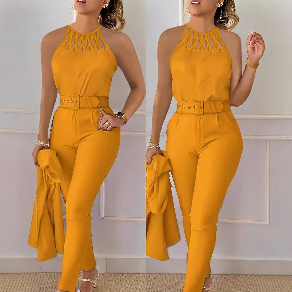Elegant Jumpsuit with Chic Belt and Refined Cut-Out