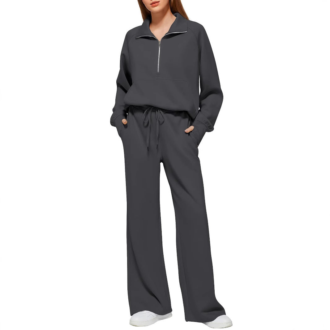 Women's Comfortable Sport Suit with Zipper and Wide Cut