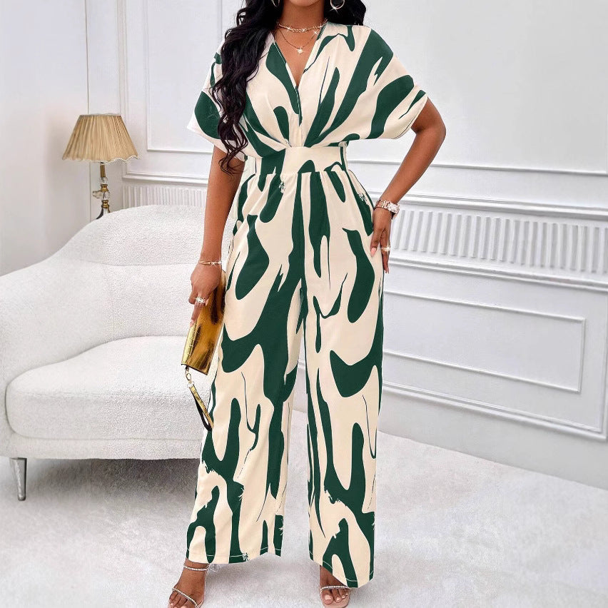Women's Jumpsuit with Wide Sleeves and Elegant Belt