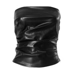 Women's Faux Leather Bandeau Top with Ruffle Details