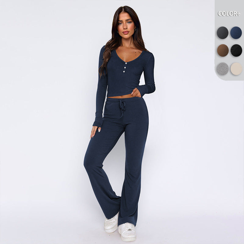 Women's Comfortable Button-Down Top and Loose Pants Set