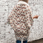 Women's Elegant Poncho with Luxurious Faux Fur Collar and Fringe