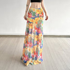 Women's Maxi Skirt with Floral Chiffon Design and Flowing Hem