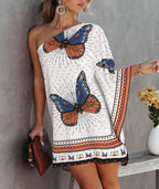 Women's Asymmetrical Mini Dress with Graphic Print