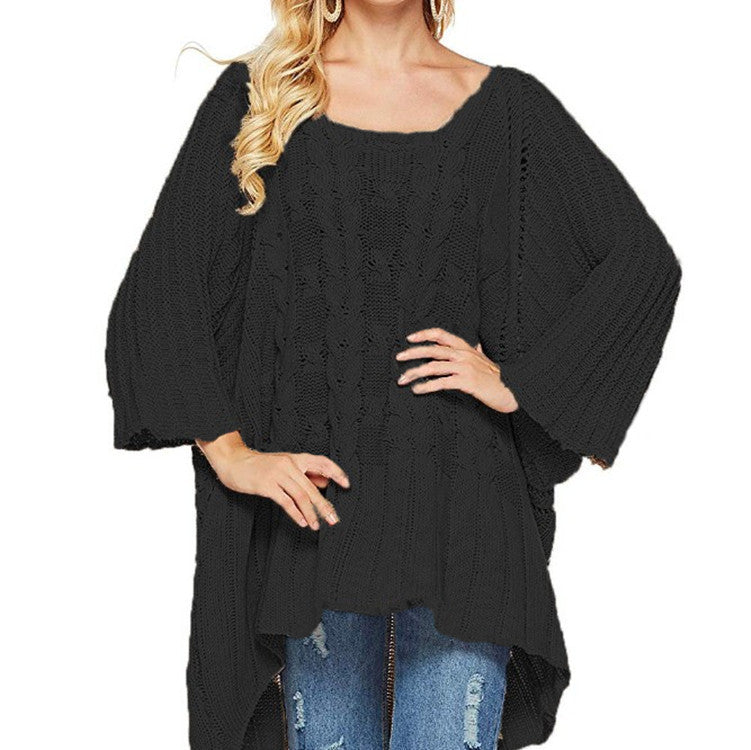 Women's Chunky Knit Poncho with Innovative Cut