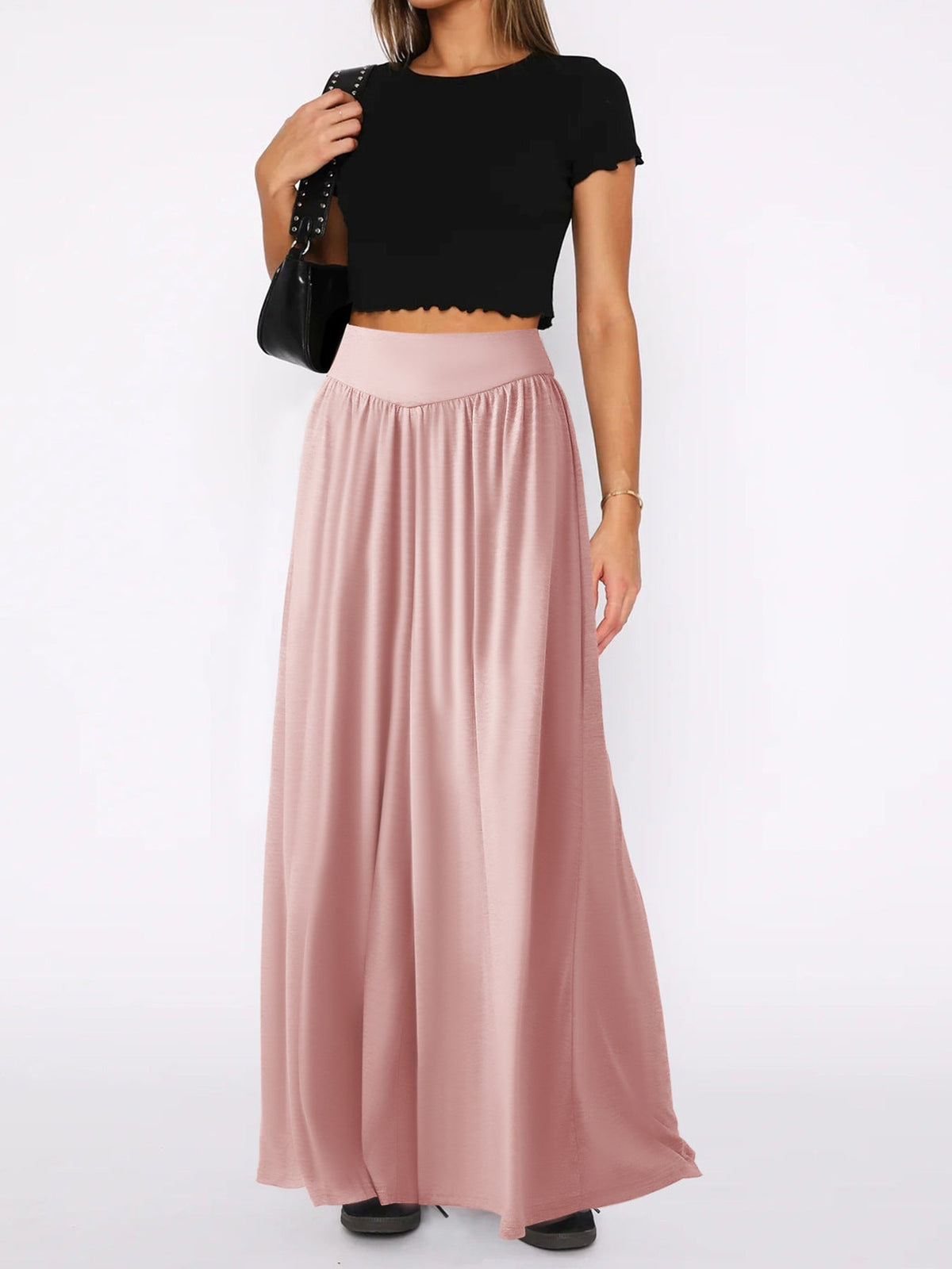 Women's Maxi Skirt with Elastic Waistband and Flowing Cut