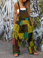 Women's Casual Jumpsuit with Colorful Patchwork Pattern