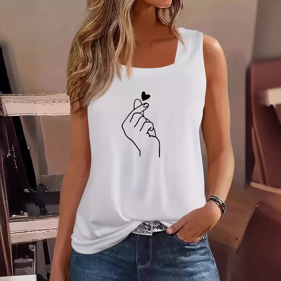 Women's Sleeveless T-Shirt with Creative Hand Design