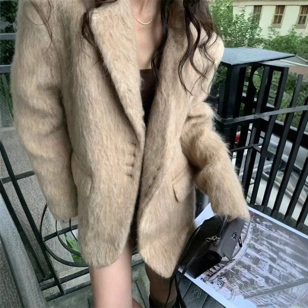 Women's Elegant Wool Blazer with Soft Fleece Finish