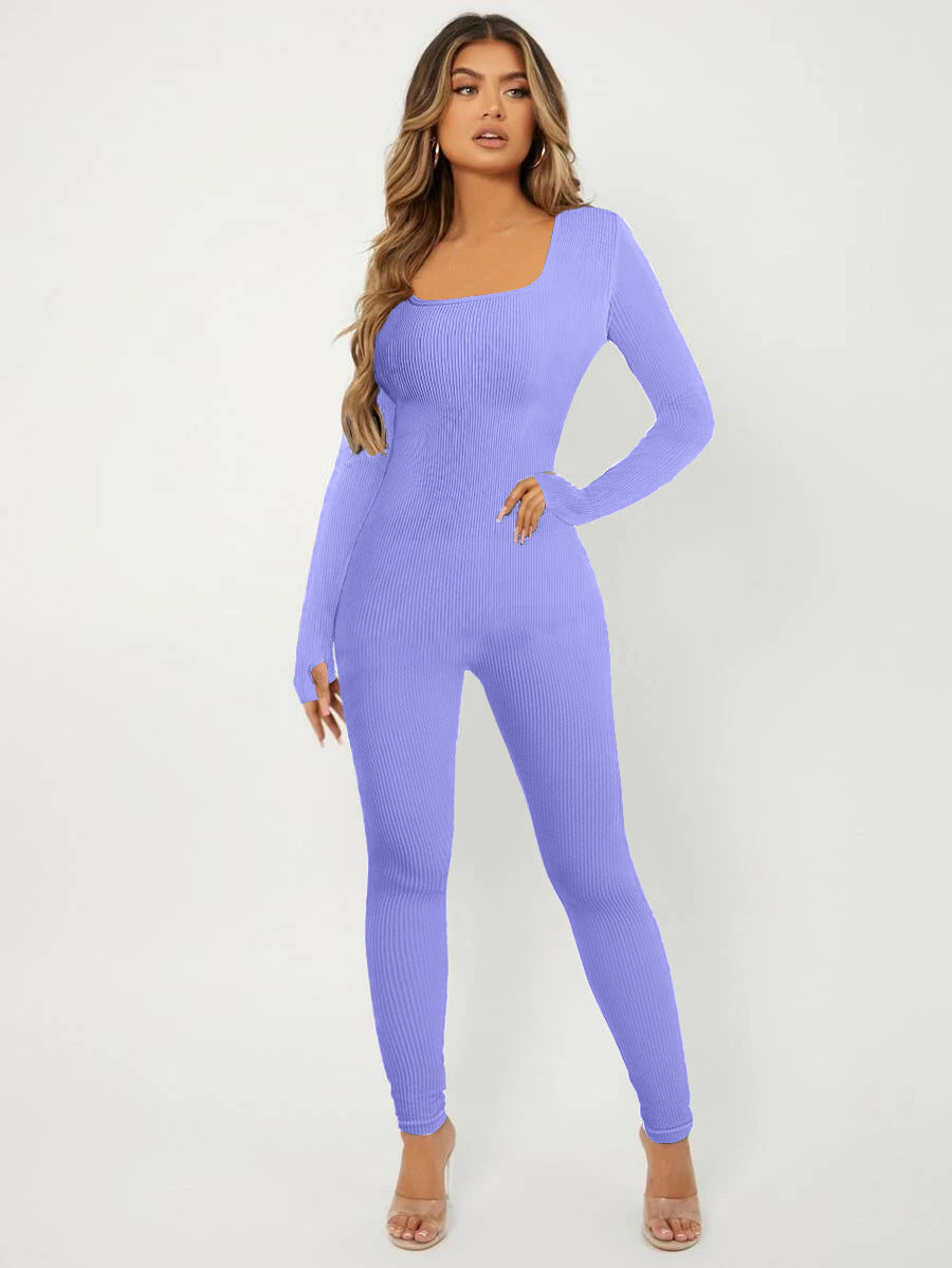 Women's Long-Sleeve Ribbed Jumpsuit