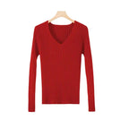 Women's Fine Knit V-Neck Ribbed Sweater