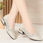 Women's Ballet Flats with Decorative Cut-Out Design and Block Heel